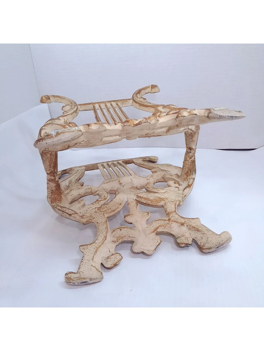 Vintage Musical Lyre Magazine Sheet Music Rack heavy cast metal ivory gold